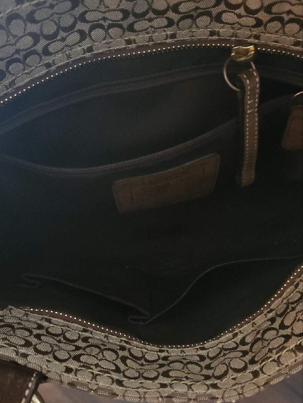Coach Beige Patterned Canvas Tote with Brown Leather Trim - Picture 2 of 9